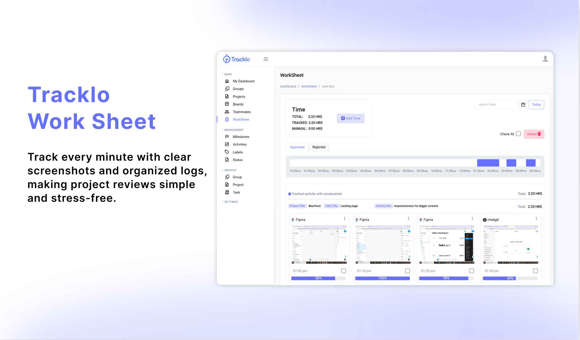 Tracklo worksheet page with heading and subtext